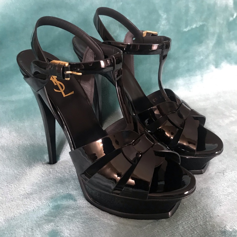 YSL Saint Laurent Black Tribute T-strap Platform Sandal size 7.5 Woman’s shoes